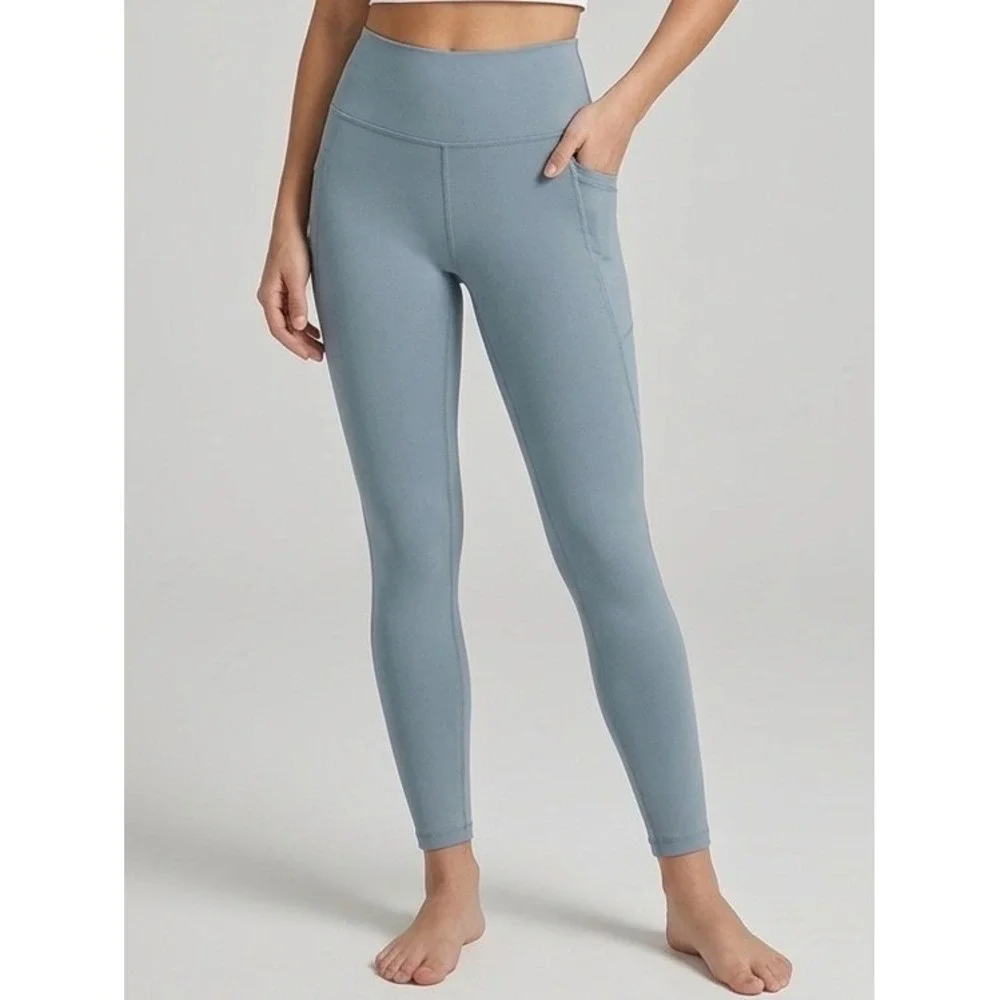 90‎ Degree by Reflex Girls Large 12 Dusty Blue Crossover Waist Active Leggings